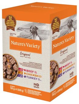 6 + 2 gratis! 8 x 150 g / 300 g Nature's Variety Original Paté No Grain Adult - Mini: Mixpack Rind, Huhn, Truthahn 8 x 150 g