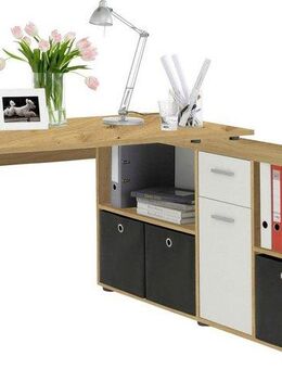 FMD Eckschreibtisch Lex, Schreibtisch / Sideboard, variabel montierbar, Breite 136 / 205 cm, Made in Germany