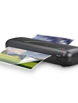 Hama Laminiergerät Laminator 4in1-Set für DIN A4, 2 Rollen, Tischgerät, schwarz, Mit Laminierfolien, Schneidlineal, Eckenrunder und Entriegelungstaste