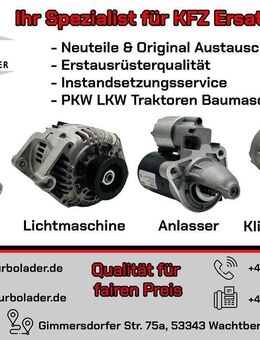 Turbolader Lichtmaschine & Anlasser Generalüberholung Instandsetzung Reparatur BMW Mini Ford Opel VW Audi Seat Skoda Porsche Mercedes Smart Volvo Citroen Peugeot FIAT Toyota Hyundai KIA Honda Nissan Renault Range Land Rover und weitere MARKEN! - Wachtberg