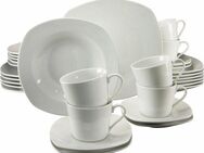 CreaTable Kombiservice Geschirr-Set Amelie (30-tlg), 6 Personen, Porzellan, Service, weiß, quadratische Form, 30 Teile, für 6 Personen