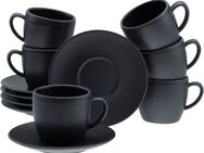 CreaTable Cappuccinotasse Soft Touch Black, Steinzeug, 12-teiliges Set, mit Untertasse