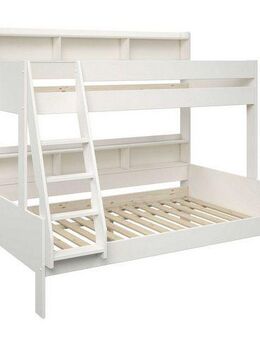 Lüttenhütt Etagenbett Jaime II, Stockbett, viel Stauraum, mit Regalen, Massivholz mit MDF (Oberes Bett 90x200cm, unteres Bett 120x200cm), breite Liegefläche unten, FSC®, Made EU, 3. Schlafgelegenheit optional