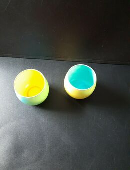 2 Teelichthalter als Set zusammen gelb und hellblau - Essen