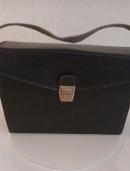 alte Leder Arbeitstasche 23x17x9cm schwarz mit Schlaufe und Metall Verschluss - Essen