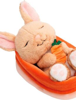 Nici Kuscheltier Sleeping Pets GREEN, Hase mit Karotte 12 cm peach, schlafend im Körbchen