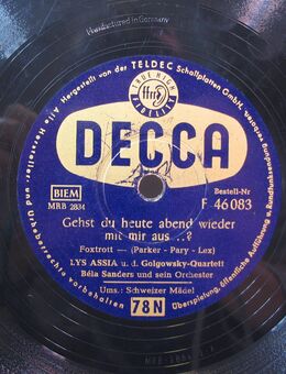 Schellack Schallplatte: Lys Assia - Gehst du heute abend wieder mit mir aus? / Schweizer Mädel - Biebesheim (Rhein)