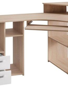 VOGL Möbelfabrik Schreibtisch Sam, Eckschreibtisch, Tastaturauszug, Monitoraufsatz & opt. Towerfach