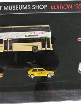 Post Museum - Edition 1995 - Telekom, Postbank, BVG & Postkurier - Bus Man, Caddy, Golf All & T4-4er Set & Pin - von Wiking - Doberschütz