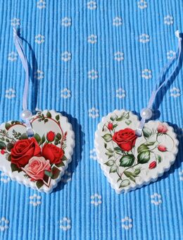 Hänge Deko Herz mit Wellenrand Rosen Motiv Keraflott Raysin - Rheinbach