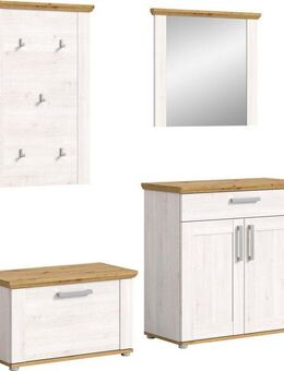 Home affaire Garderoben-Set COSENZA, TOPSELLER!, Breite ca. 190 cm, 4-teilig, in Landhausoptik, (4-St., bestehend aus: Sitzbank, Garderobenpaneel, Schuhschrank, Spiegel), Garderobenkombination, Kombination, Diele, Garderobe, Garderobenmöbel