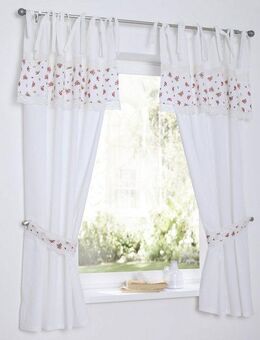 Kutti Vorhang Lavie (1 St), Bindebänder, blickdicht, Kurzgardine mit Raffhalter, Baumwolle, blickdicht, Rosen, Spitze