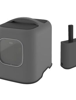 Rotho MyPet Katzentoilette BIALA - Sparset: Katzentoilette anthrazit + Streuschaufel mit Schaufelhalter