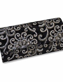 Steuer Abendtasche Schwarzer Samt mit Pailetten-Ornamenten