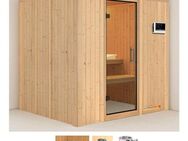 Karibu Sauna Dima, BxTxH: 196 x 170 x 198 cm, 68 mm, (Set) 3,6-kW-Plug & Play Ofen mit externer Steuerung