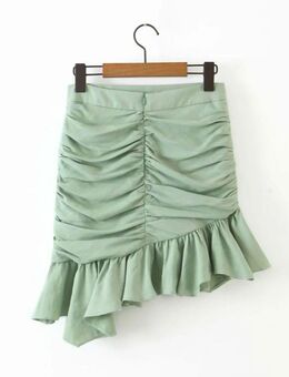Zara Limited Drapierter High Waist Rock mint grün Raffung Volant gerafft asymmetrisch gr. 34 XS NEU - Hardheim