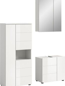 welltime Badmöbel-Set Biel, Höhe 190 cm, Midischrank, Unterschrank, Spiegelschrank, (3-St), Bad Set, modernes Design, Hochschrank, Unterschrank, Spiegel