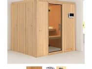 Karibu Sauna Dima, BxTxH: 196 x 170 x 198 cm, 68 mm, (Set) 3,6-kW-Bio-Plug & Play Ofen mit externer Steuerung