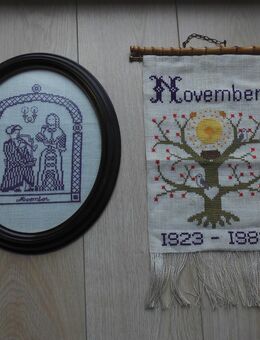 Wandbehang+Bild Stickerei Kreuzstich November Handarbeit Vintage zus. 9,- - Flensburg