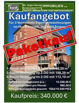 Paketkauf von 3-Vermieteten-Eigentumswohnungen im Husarenpark, in 04860 Torgau - Torgau
