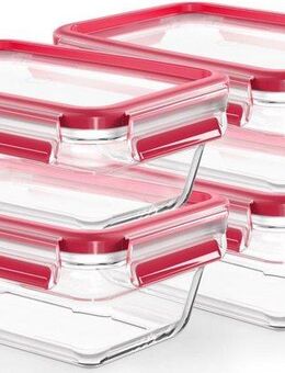Emsa Frischhaltedose Clip & Close Glas Set, rechteckig, 100 % dichte Aufbewahrungsboxen, Glas, (Set, 4-tlg., 4 Dosen mit Deckel), spülmaschinen-, gefrier-, backofen-, mikrowellenfest