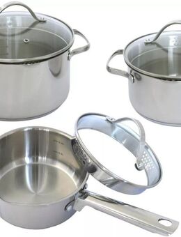 Edelstahl Kochtopf Set mit Glas Deckel 6-tlg Topf Kochen Kochtopf - Berlin Neukölln
