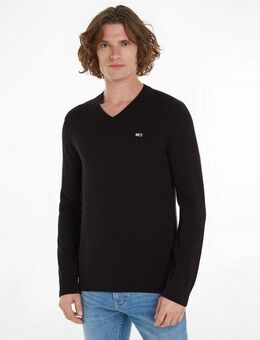 Tommy Jeans Sweatshirt TJM SLIM V NECK ESSNTL SWEATER mit Logostickerei