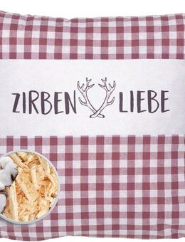 herbalind Zirbenkissen als Geschenk 30x30 in malve Dekokissen Zirbenliebe mit Reißverschluss, 100% Zirbenholzflocken und Baumwolle Handmade in Germany