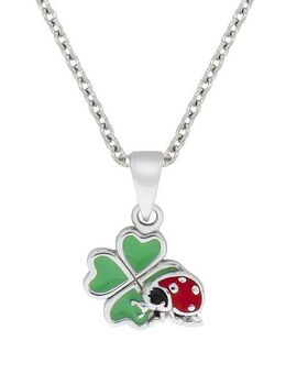 Zeeme Kette mit Anhänger 925 Sterling Silber Kleeeblatt Marienkäfer Lack