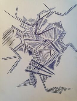 Original Zeichnung mit blauem Kugelschreiber - Berlin Mitte