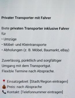 Transporter+Fahrer. - Berlin Marzahn-Hellersdorf