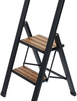 WENKO Trittleiter Modell Alu-Design, rutschsichere XXL-Stufen, robustes Aluminium in Kombination mit Bambus