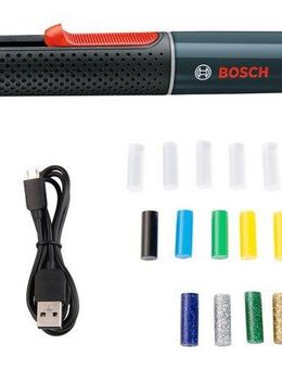 Bosch Home & Garden Heißklebestift Gluey, pink, (USB-Ladegerät & -Kabel, 2x1,2 V HR06 (AA) Akkus), inkl. 20 Mini-Klebesticks in vielen Farben