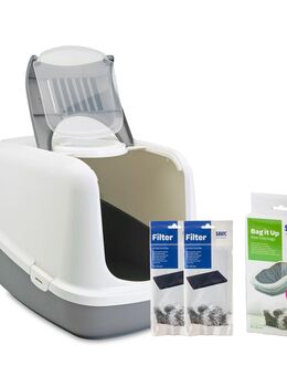 Savic Katzentoilette Nestor Jumbo - Toilette hellgrau/weiß + 2 extra Filter + 6 Bag it up