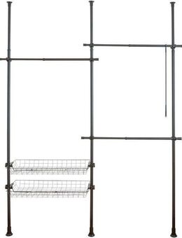 WENKO Teleskopregal Modell Herkules Duo, zum Klemmen ohne Bohren, verstellbar, mit 3 Kleiderstangen & 2 Körben