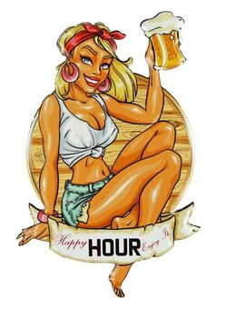 Schönes Blechschild Happy Hour Pin Up Girl Bar - München