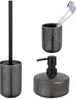 SCHÖNER WOHNEN-Kollektion Badaccessoire-Set »Rufina«, Set, 3 tlg., Keramik mit Effektglasur, Zahnputzbecher, Seifenspender & WC-Garnitur