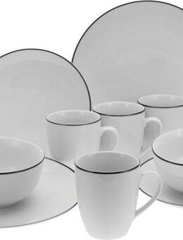 CreaTable Kombiservice Luna Black Line (16-tlg), 4 Personen, Porzellan, handgemaltes Liniendekor