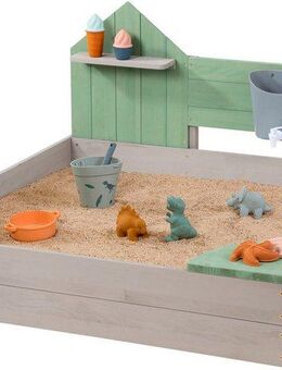 MUDDY BUDDY® Sandkasten Cozy House, warmgrau/eukalyptus, FSC® - schützt Wald - weltweit