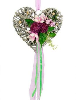 Kunstkranz Herz aus Holz mit künstlichen Magnolien Beeren und Schleife zum Hängen, I.GE.A., Höhe 75 cm, Hängende Kranz Kränze Türkranz Wandkranz romantische Dekoration