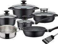 GSW Topf-Set Gourmet Granit, Aluminiumguss (Set, 11-tlg., Kochtopf 20/24, Stieltopf 16, 2 Pfannen 24cm, 1 Dämpfer, Pfannenwender), Induktion