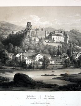 Heidelberg - von der Hirschgasse aus. Originale Lithographie um 1850 - Bautzen