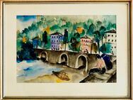 Meister-Aquarell FRITZ GREWENIG (1891), Kleinstadtszene in Frankreich 1925!! - Berlin