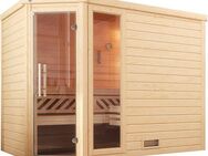 weka Sauna Massivholzsauna TURKU 3, BxTxH: 248 x 198 x 205 cm, 45 mm, Blockbohlen, Fensterelement, moderne Ganzglastür