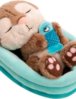 Nici Kuscheltier Sleeping Pets GREEN, Otter mit Fisch 12 cm schlafend im Körbchen blau