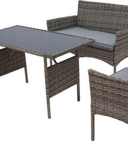 KONIFERA Gartenlounge-Set Balkonset »Ronda«, (Set, 7-tlg., 1x2er Sofa, 2 Sessel, Tisch 56x110x65 cm, inkl. Auflagen), Stahl/Polyrattan