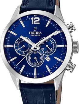 Festina Chronograph Timeless Chronograph F20542/2, Armbanduhr, Quarzuhr, Herrenuhr, Stoppfunktion, Lederarmband