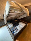 Bett mit riesigem Stauraum & Bettkopf mit Kunstleder Polsterung in 65205