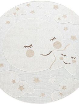 Paco Home Kinderteppich Tweet 465, rund, Höhe: 12 mm, Flachgewebe, Hoch-Tief-Effekt, Motiv Mond & Sterne, Outdoor geeignet