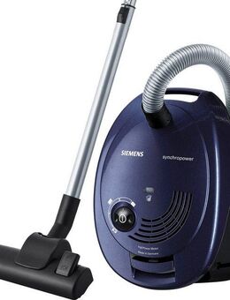 SIEMENS Bodenstaubsauger synchropower VS06A111, Made in Germany, Hygiene-Filter, kompakt, 600 W, mit Beutel, für Hartboden/Teppich, hohe Saugkraft, integriertes Zubehör, blau